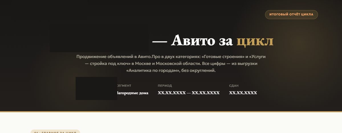 Шапка сводного отчёта по проекту